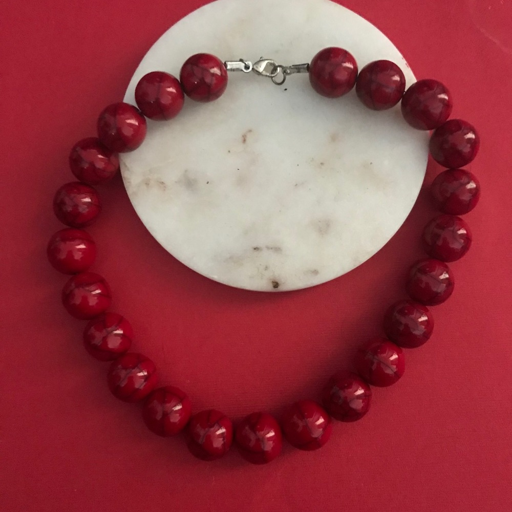 Handmade Red and Black Faux Beaded Necklace